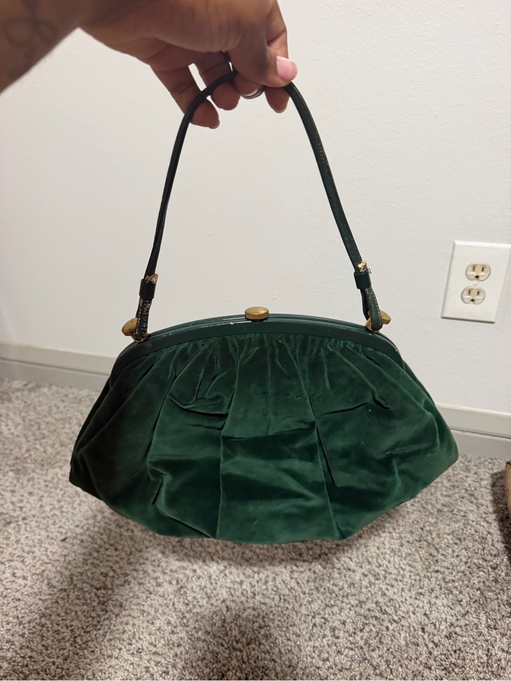 Classic Green Velvet Top-Handle Women's Bag